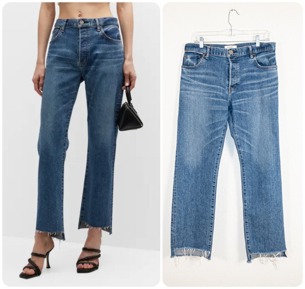MOUSSY Vintage Harris Straight Denim Jeans fray Step Hem Sz 31 Button fly